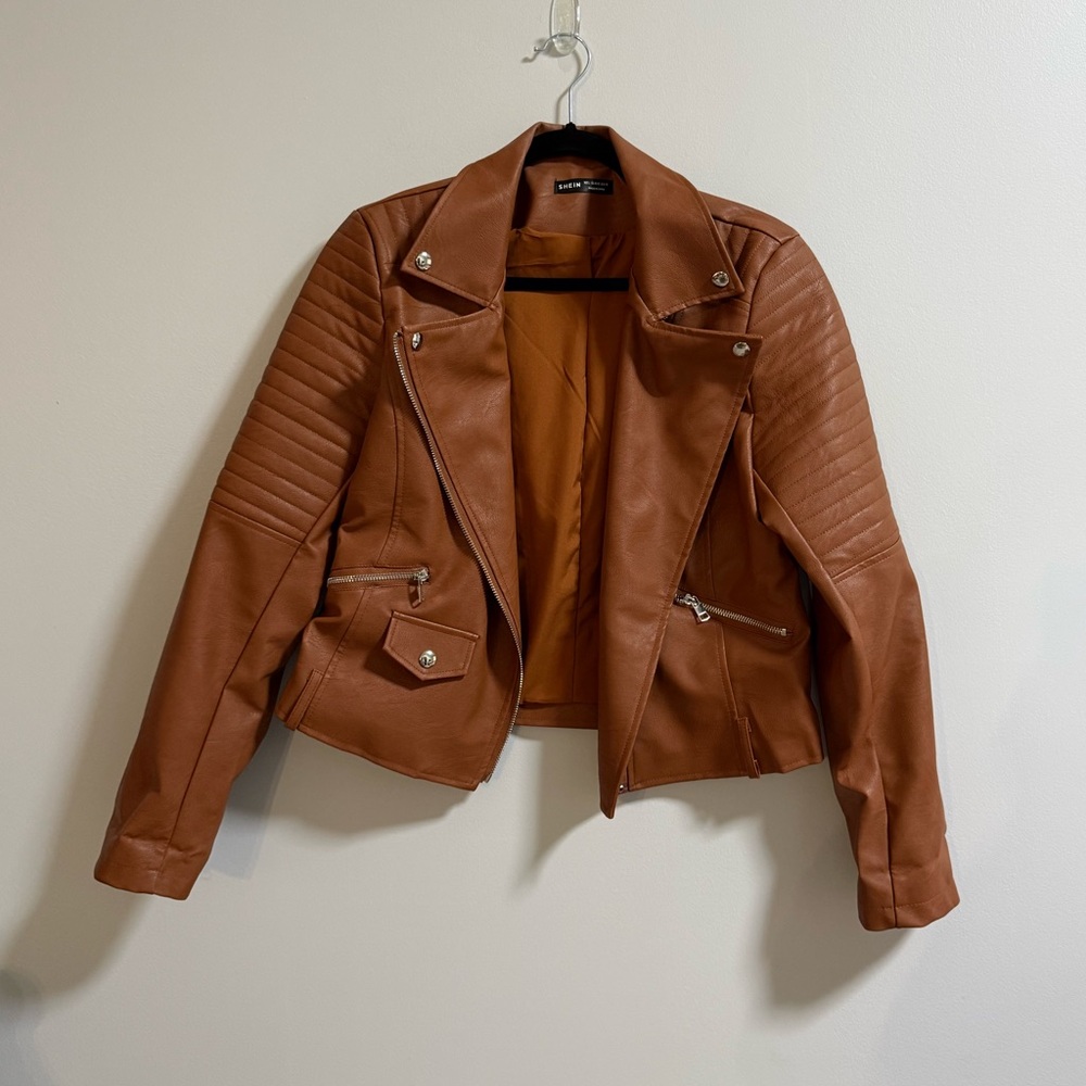 SHEIN Tan Faux Leather Jacket